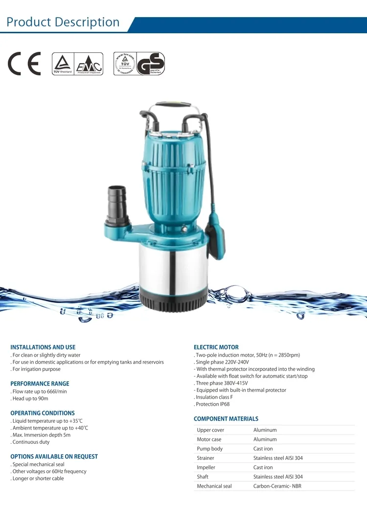 1.1/1.5/2.2 Kw Multistage Electric Submersible Clean Water Pumps   