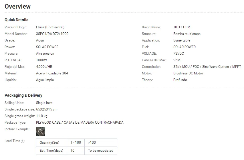 3SPC4/96-D72/1000 72V bombeo solar, bombeo sumergible, bomba centrifuga, bomba de acero inoxidable, buena efectividad