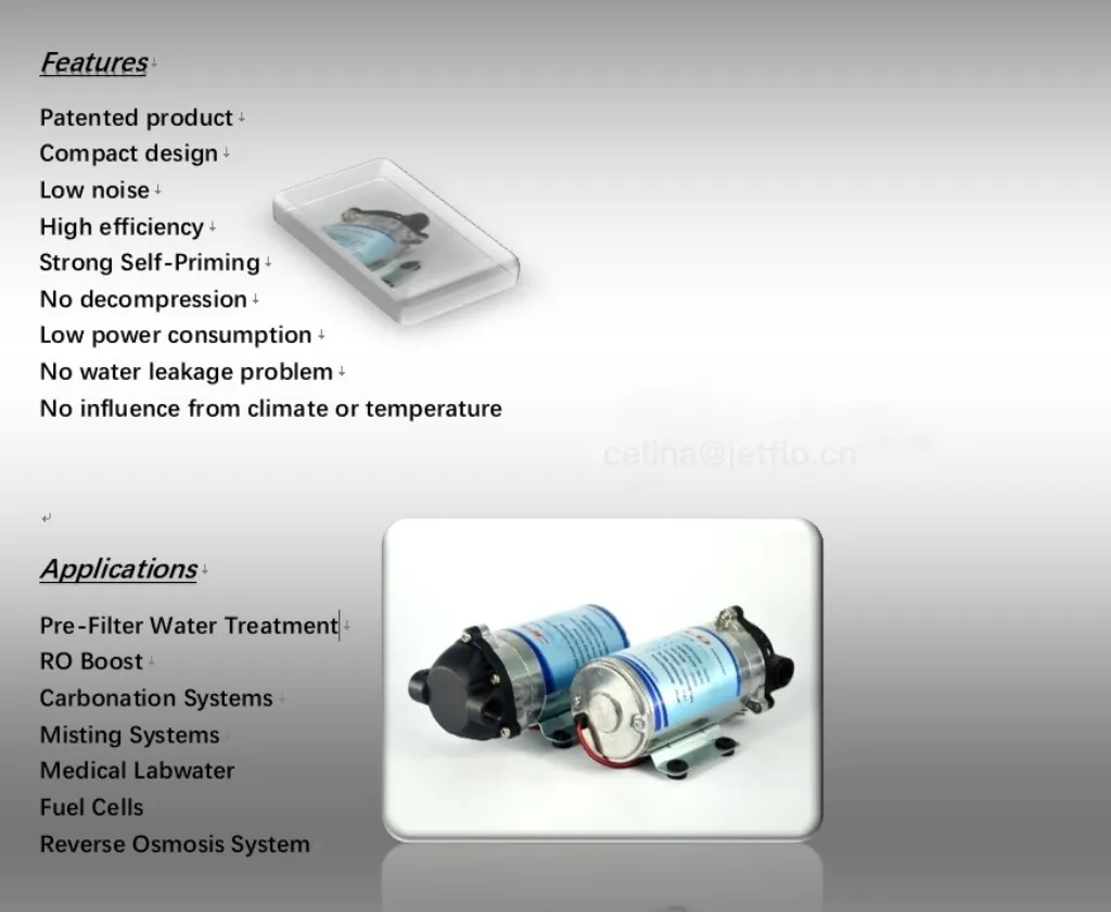 400gpd Diaphragm RO Booster Pump- Reverse Osmosis System Water Pump -Jetflo (JF-1400-36U) Manufacture Factory