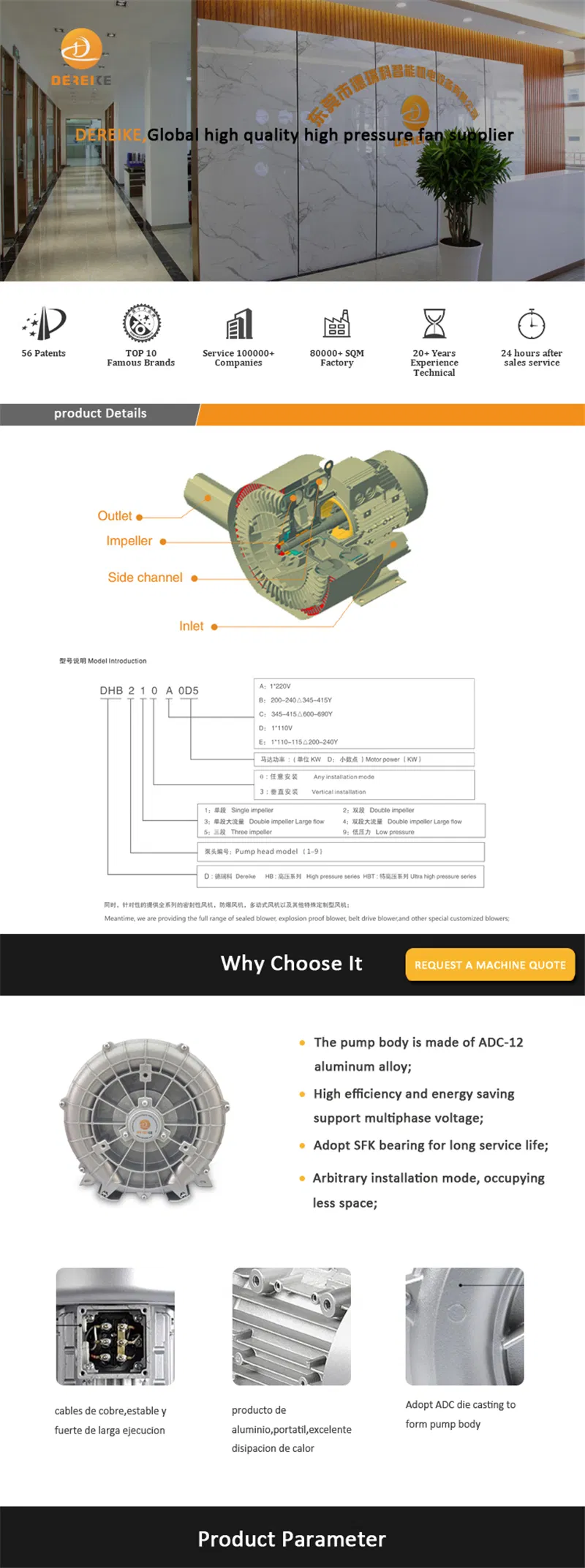 Dhb 830c 004 Dereike Air Pump with 700m3/H Air Flow