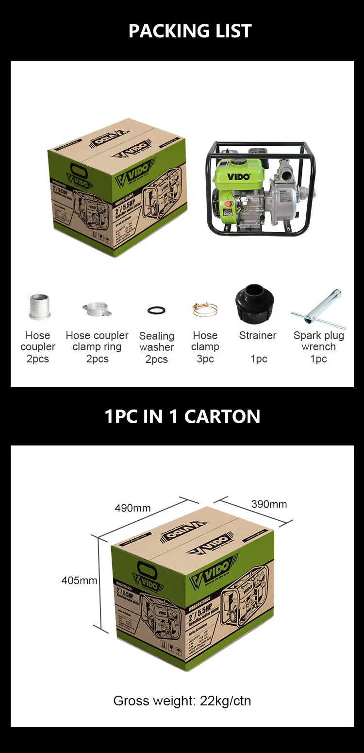 VIDO 5.5HP 2inch gasoline engine water pump 2 stroke