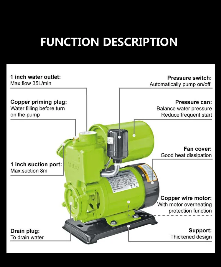 Vido Pump Manufacturer Factory Directly Sell Max Head 35m Pumps Automatic Mini Electric Peripheral Water Pompa for Home