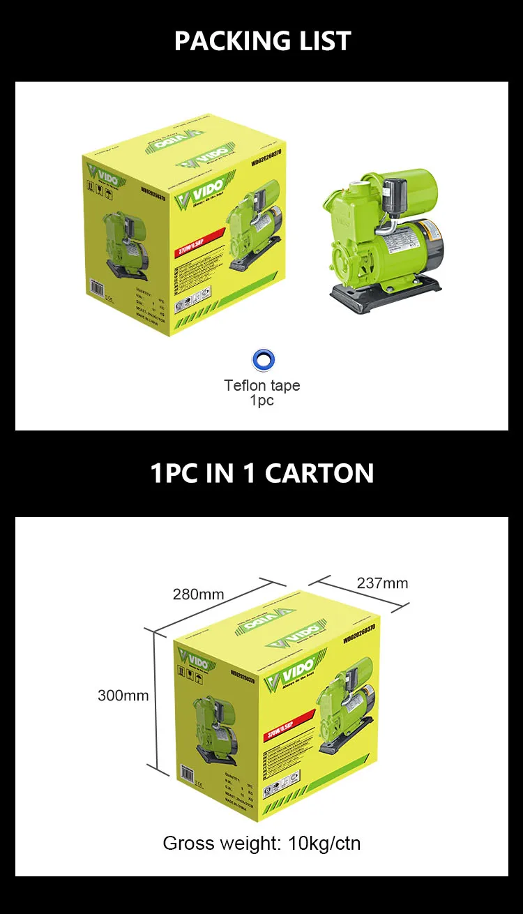 Vido Pump Manufacturer Factory Directly Sell Max Head 35m Pumps Automatic Mini Electric Peripheral Water Pompa for Home