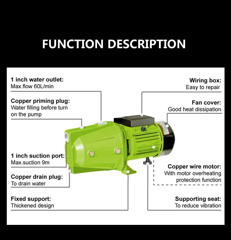 Vido Stainless Spindle Copper Motor Jet Water Pump High-Pressure 1HP for High Buildings
