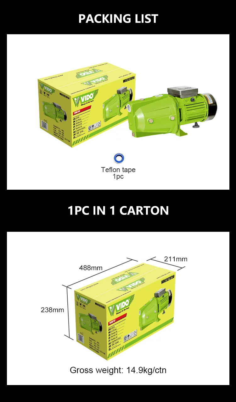 Vido Stainless Spindle Copper Motor Jet Water Pump High-Pressure 1HP for High Buildings